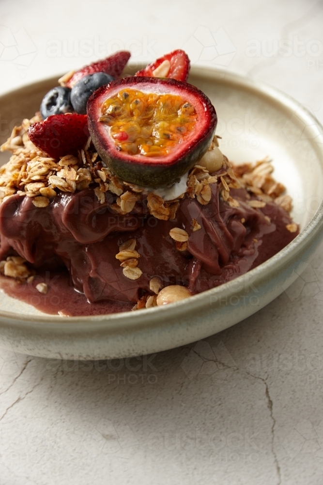 Acai cereal with passionfruit - Australian Stock Image