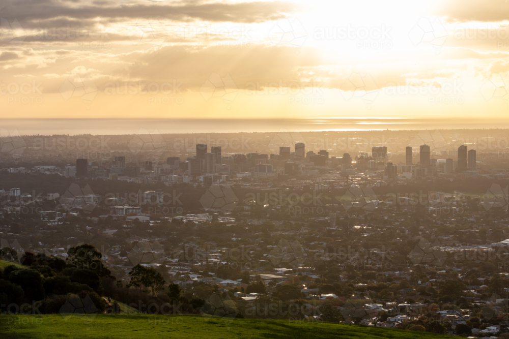 Adelaide city skyline at sunset - Australian Stock Image