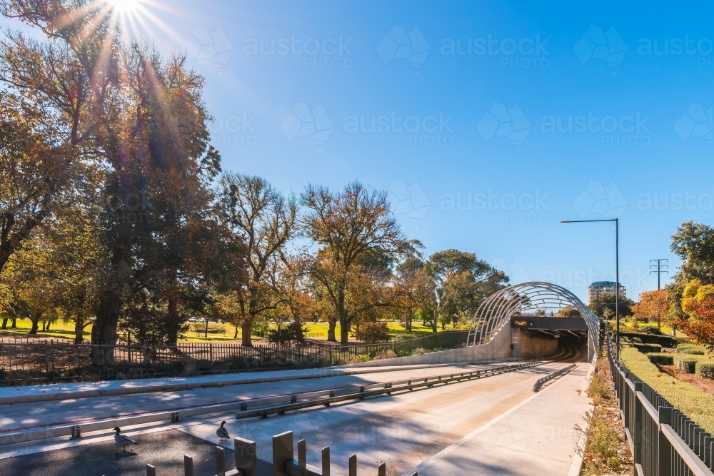 Adelaide O-Bahn service entrance on a bright day, eastern side, South Australia - Australian Stock Image