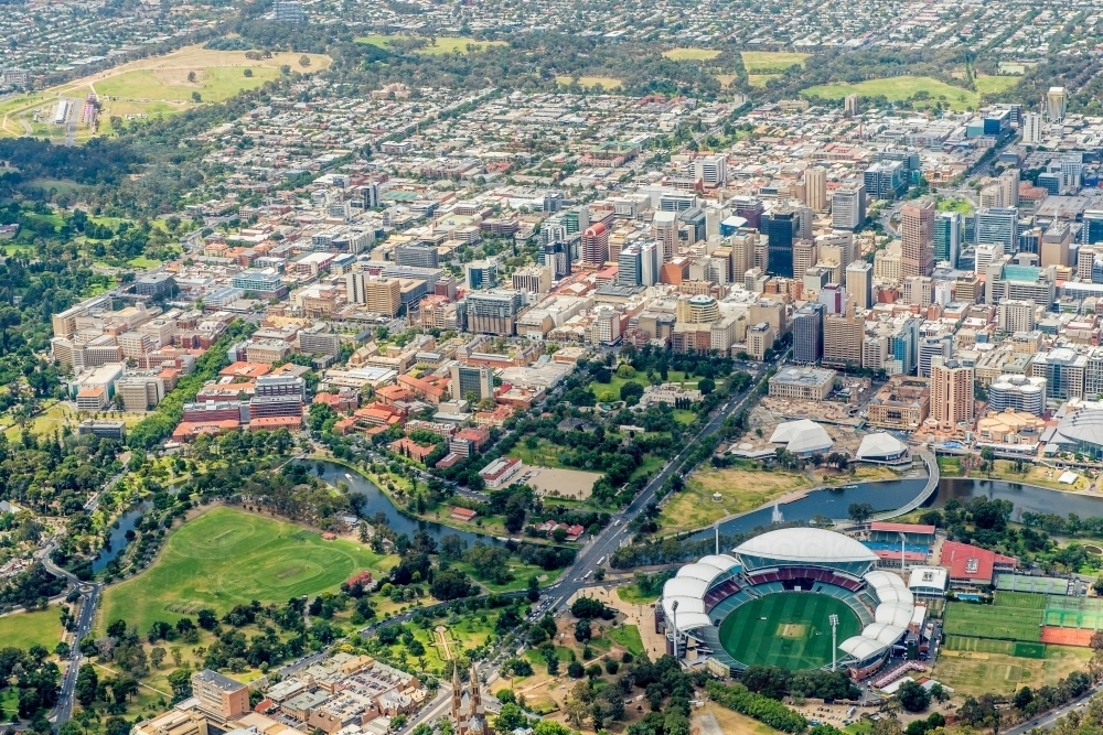 Adelaide Oval and Adelaide from above - Australian Stock Image