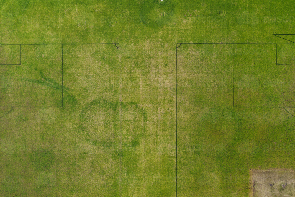 Aerial drone view directly above sports playing field at Maitland Park Sportsground. - Australian Stock Image