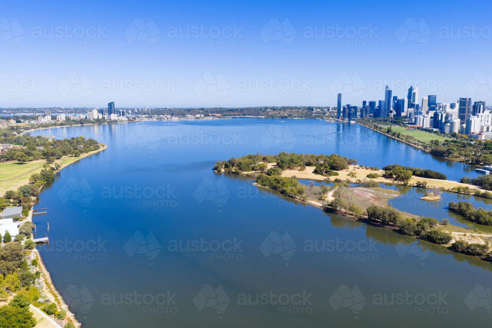 Aerial drone view over the swan river and Perth City Western Australia - Australian Stock Image