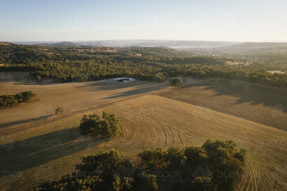 Aerial farming landscape in the Avon Valley of Western Australia - Australian Stock Image