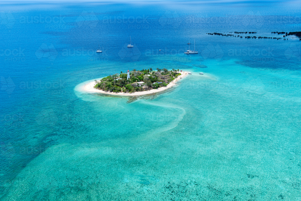 Aerial fly over Low Isles Port Douglas Far North Queensland - Australian Stock Image