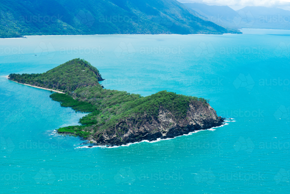Aerial flyover Double Island Far North Queensland - Australian Stock Image
