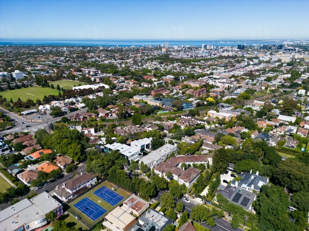 Aerial image above the Melbourne suburb of Toorak looking south - Australian Stock Image