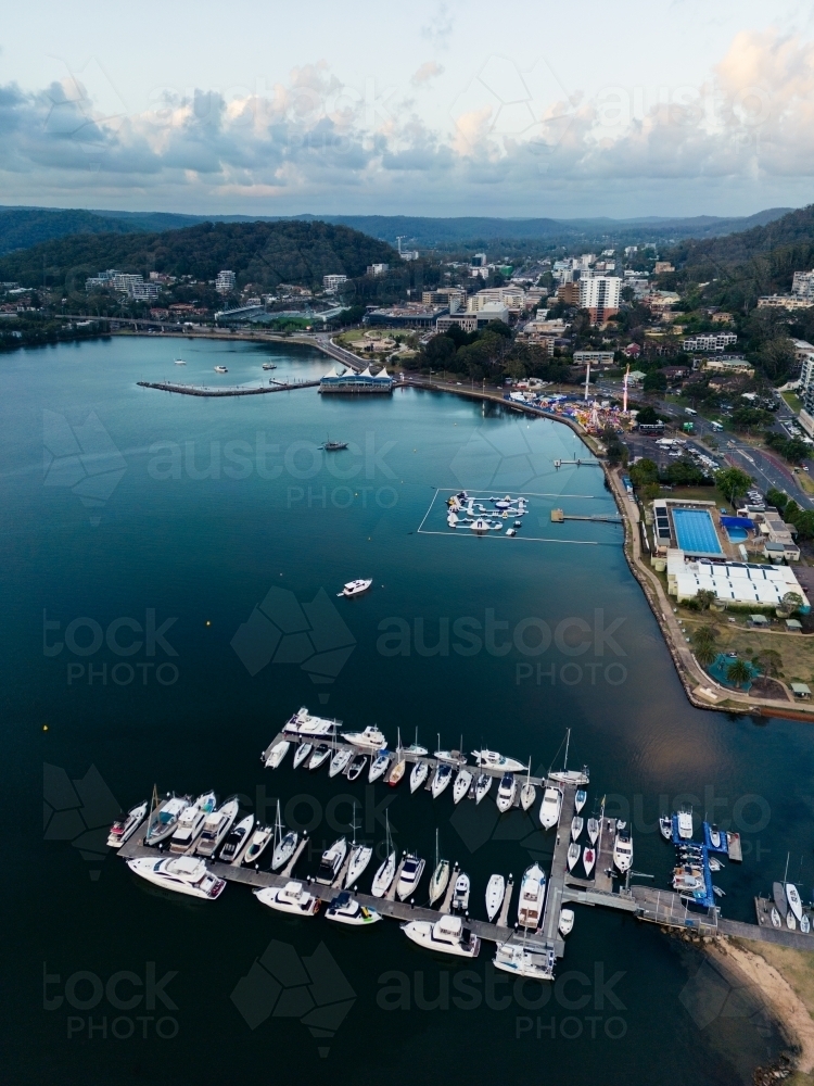 Aerial image looking over Gosford Sailing Club and Brisbane Water - Australian Stock Image