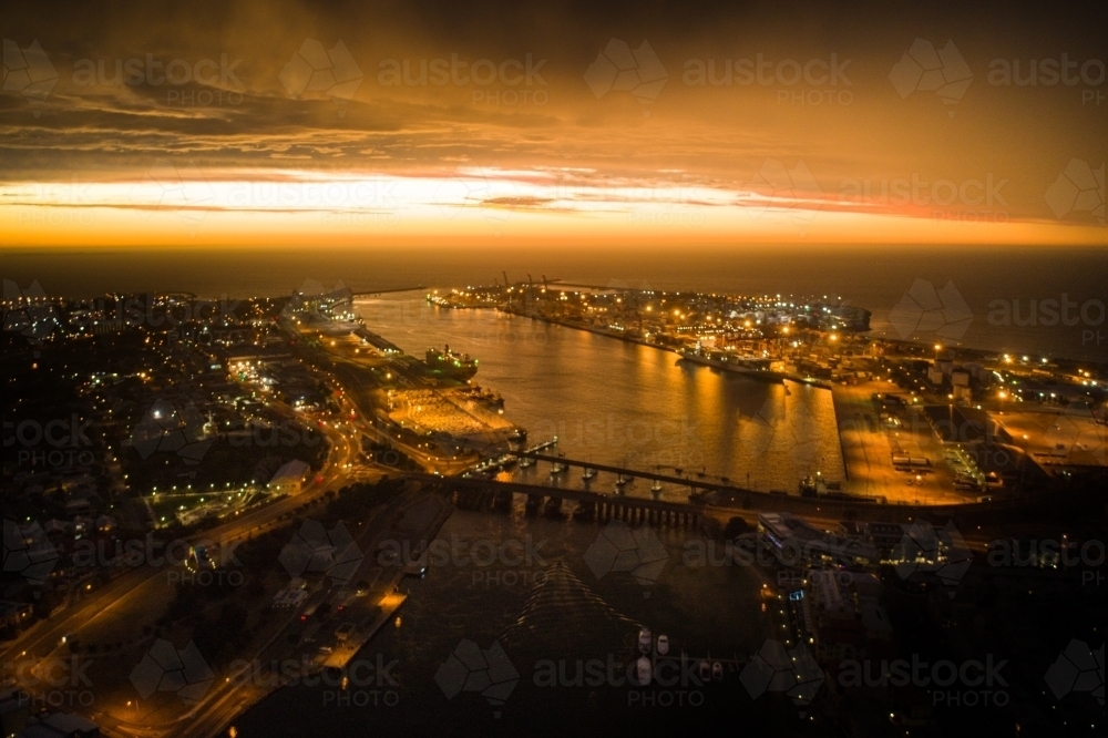 Aerial image of a port after sunset - Australian Stock Image