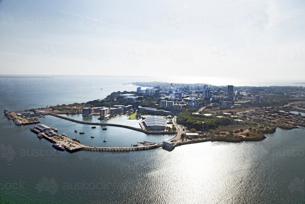Aerial image of city waterfront and harbour - Australian Stock Image