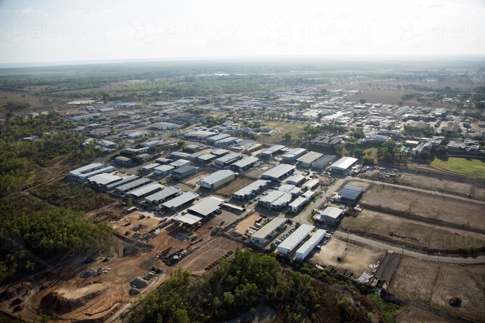 Aerial image of industrial buildings and building sites - Australian Stock Image