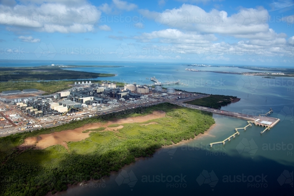 Aerial image of industrial plant in construction on the harbour - Australian Stock Image