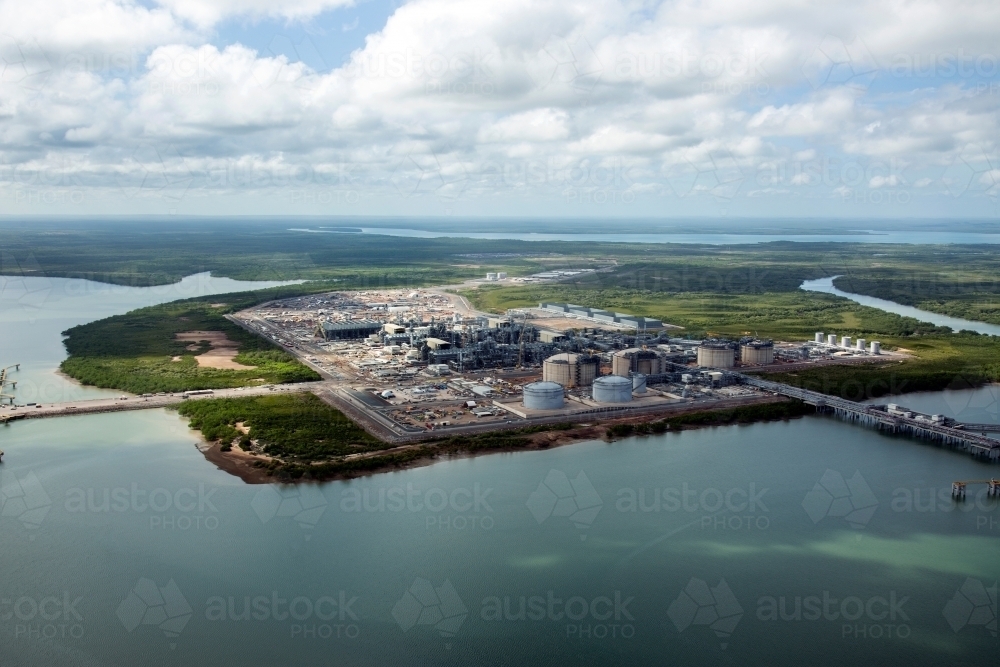 Aerial image of industrial plant in construction on the harbour - Australian Stock Image
