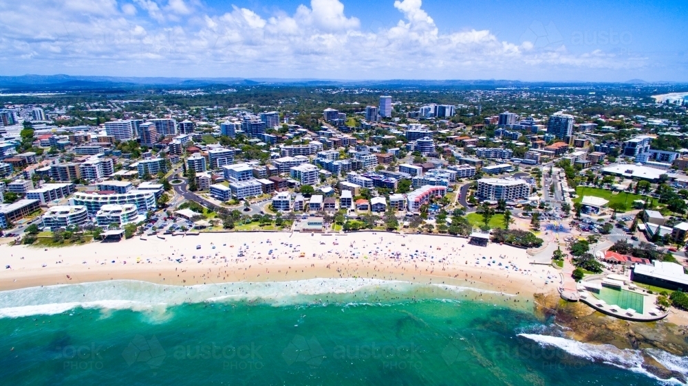 Aerial image of Kings Beach, Caloundra on the Sunshine Coast of Queensland. - Australian Stock Image