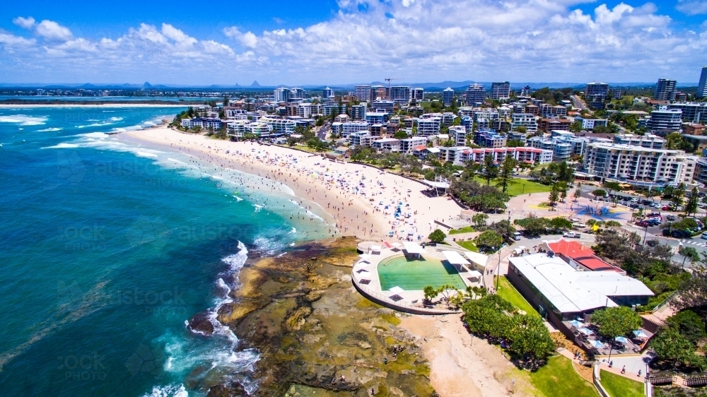 Aerial image of Kings Beach, Caloundra on the Sunshine Coast of Queensland. - Australian Stock Image