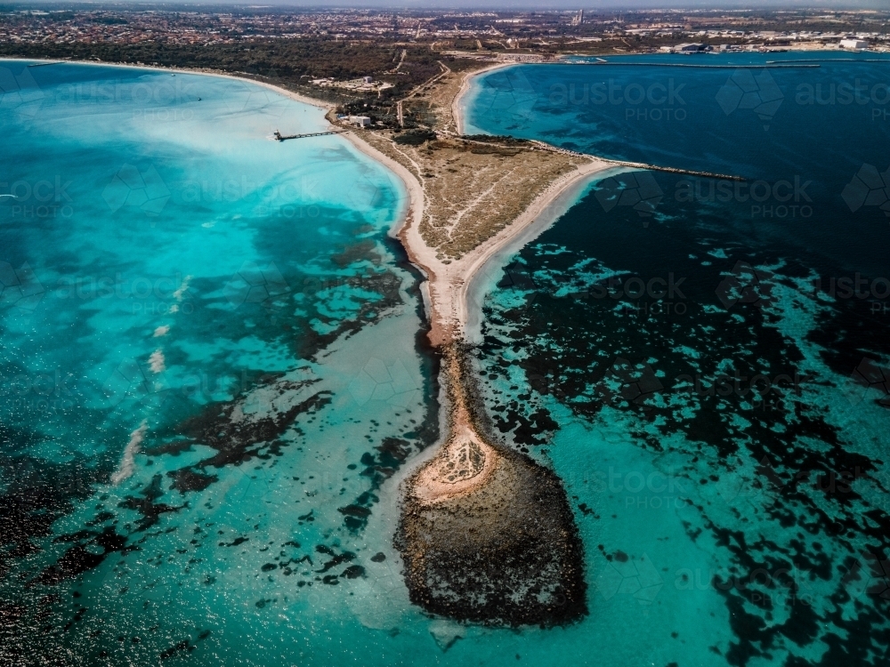 Aerial image of shallow reef surrounding Woodman Point - Australian Stock Image