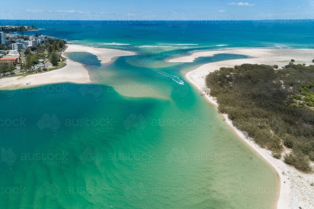Image of Aerial image of tidal bar between Caloundra and Bribie Island, Queensland. Austockphoto