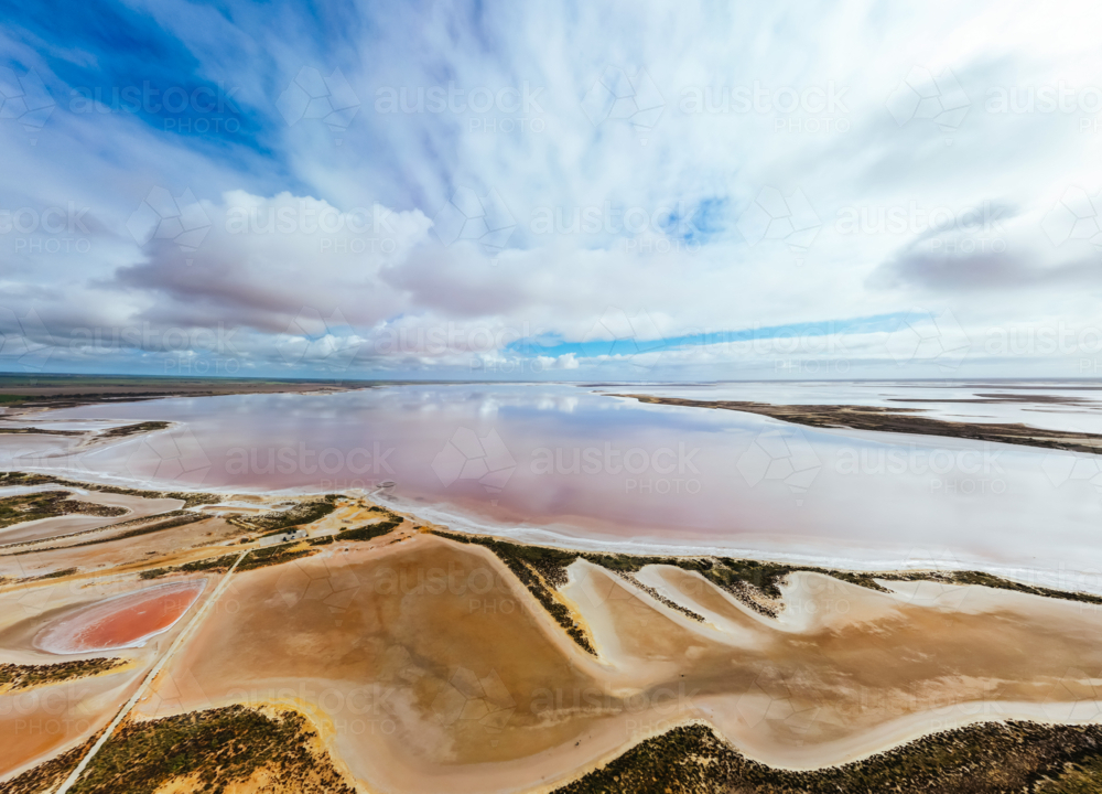 Aerial imagery of the famous and popular Lake Tyrrell which is a large salt lake - Australian Stock Image
