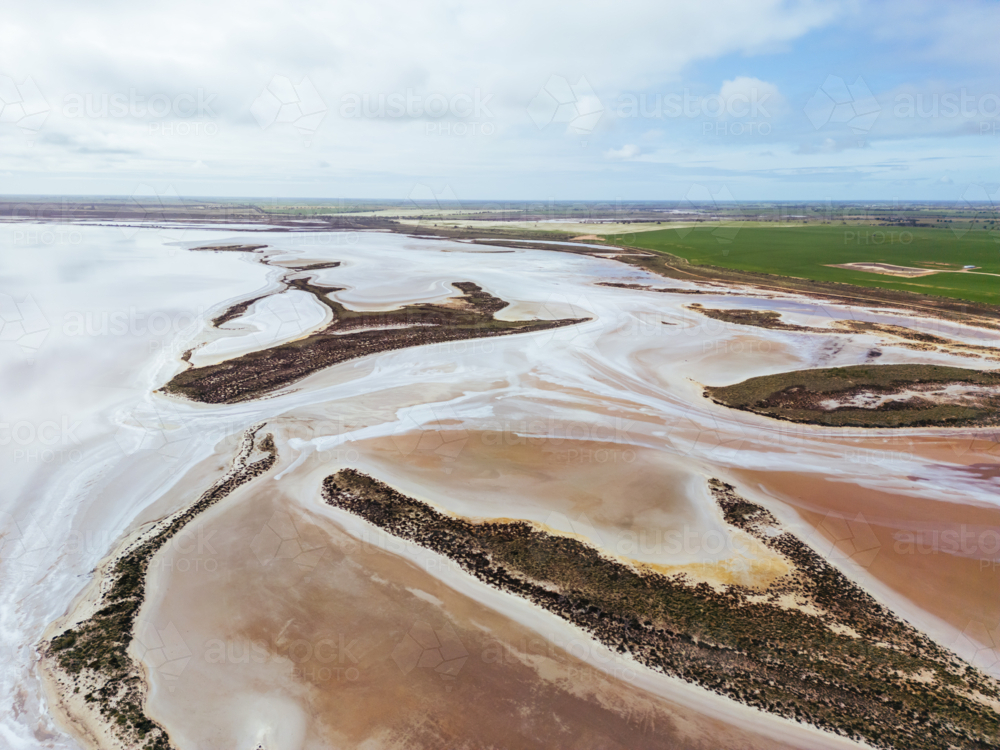 Aerial imagery of the famous and popular Lake Tyrrell which is a large salt lake near Sea Lake - Australian Stock Image
