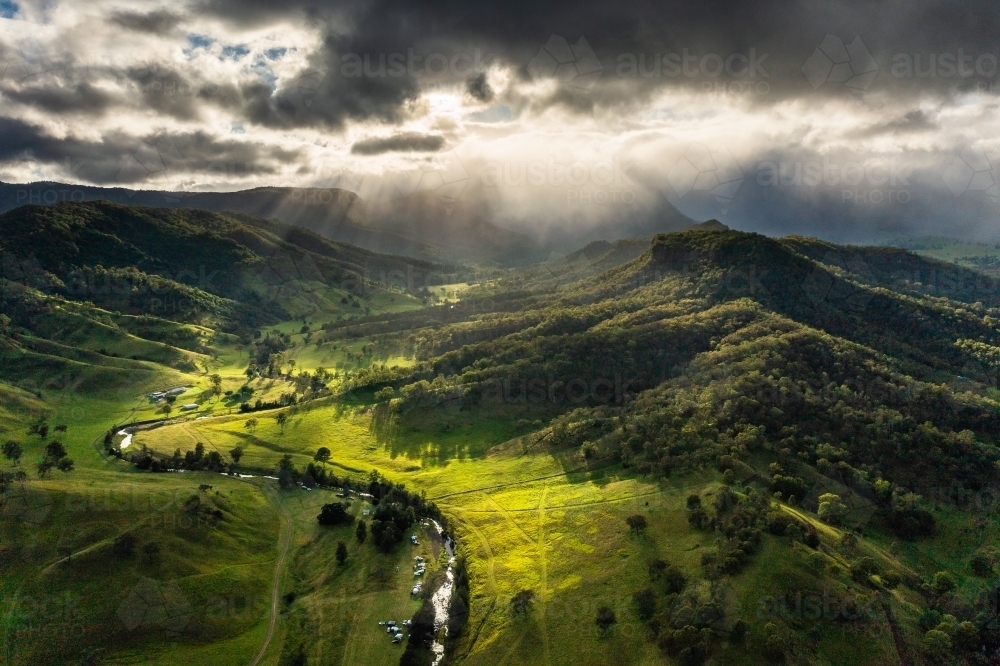 Aerial landscape Kerry and Lost World Valley - Australian Stock Image