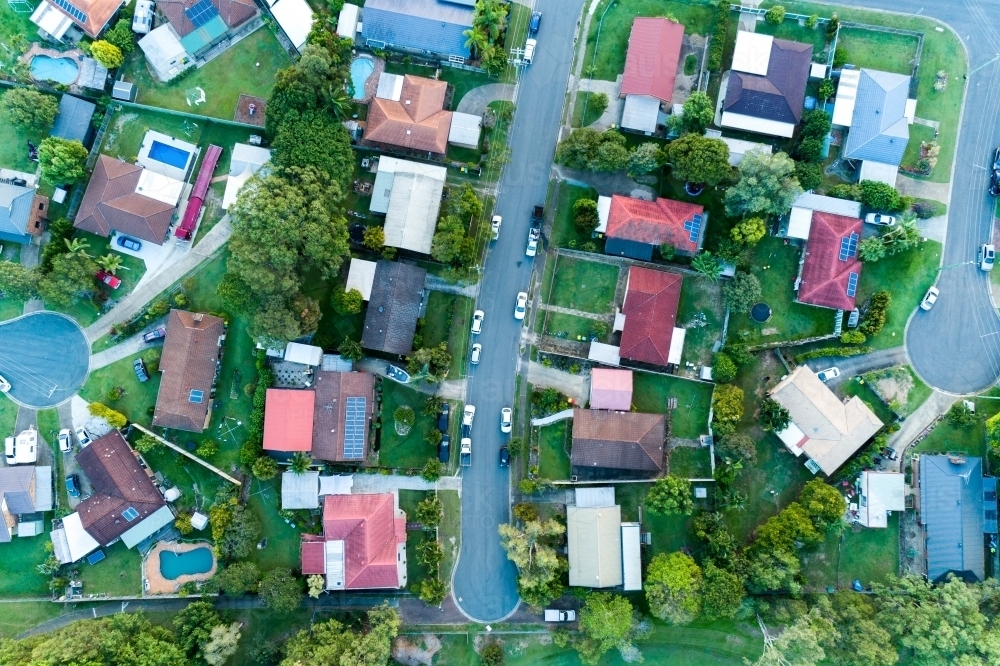 Aerial looking down on suburban street view. - Australian Stock Image