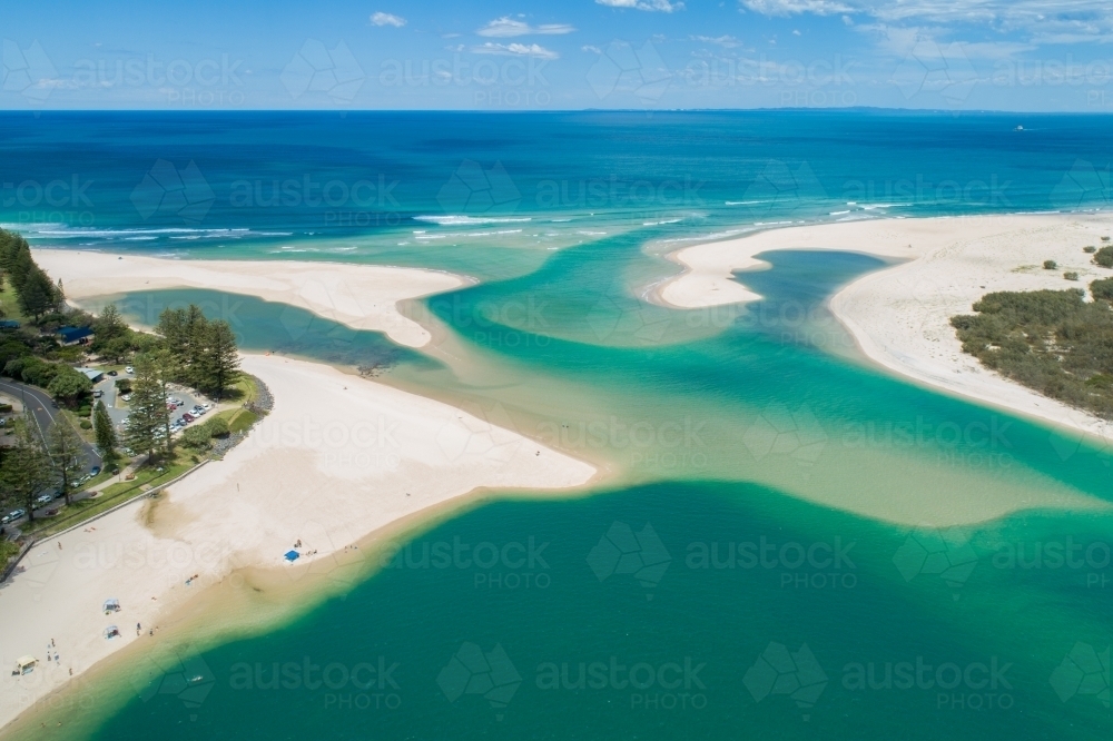 Image of Aerial oblique of tidal bar between Caloundra and Bribie Island, Queensland. Austockphoto