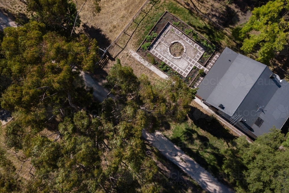 aerial of country home in Adelaide Hills - Australian Stock Image