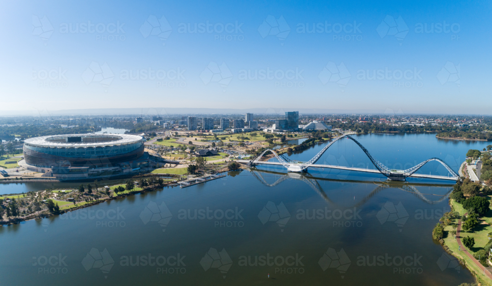 Aerial Of Matagarup Bridge & Stadium, Swan River Perth - Australian Stock Image