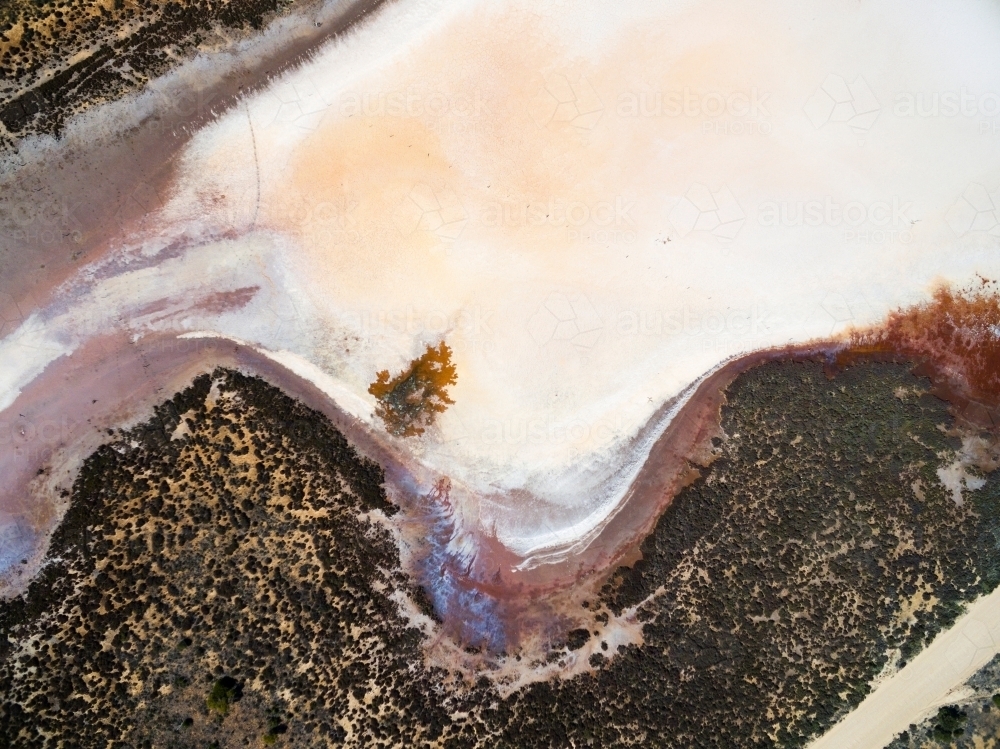 Aerial of salt flat on farming land - Australian Stock Image