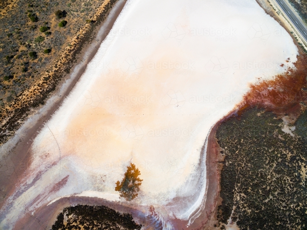 Aerial of salt flat on farming land - Australian Stock Image