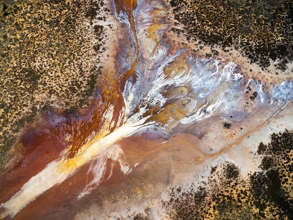 Aerial of water patterns in salt flat - Australian Stock Image