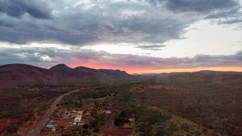 Aerial p\view of Tom Price at dusk - Australian Stock Image