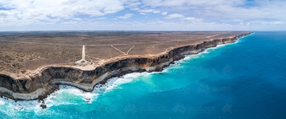 Aerial panorama of the Bunda Cliffs along the Great Australian Bight. - Australian Stock Image
