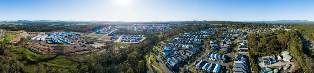 Aerial panoramic view of suburb of Huntlee medium-sized township near Branxton in the Hunter Region - Australian Stock Image