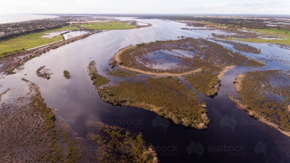 Aerial photo over Geographe wetlands - Australian Stock Image