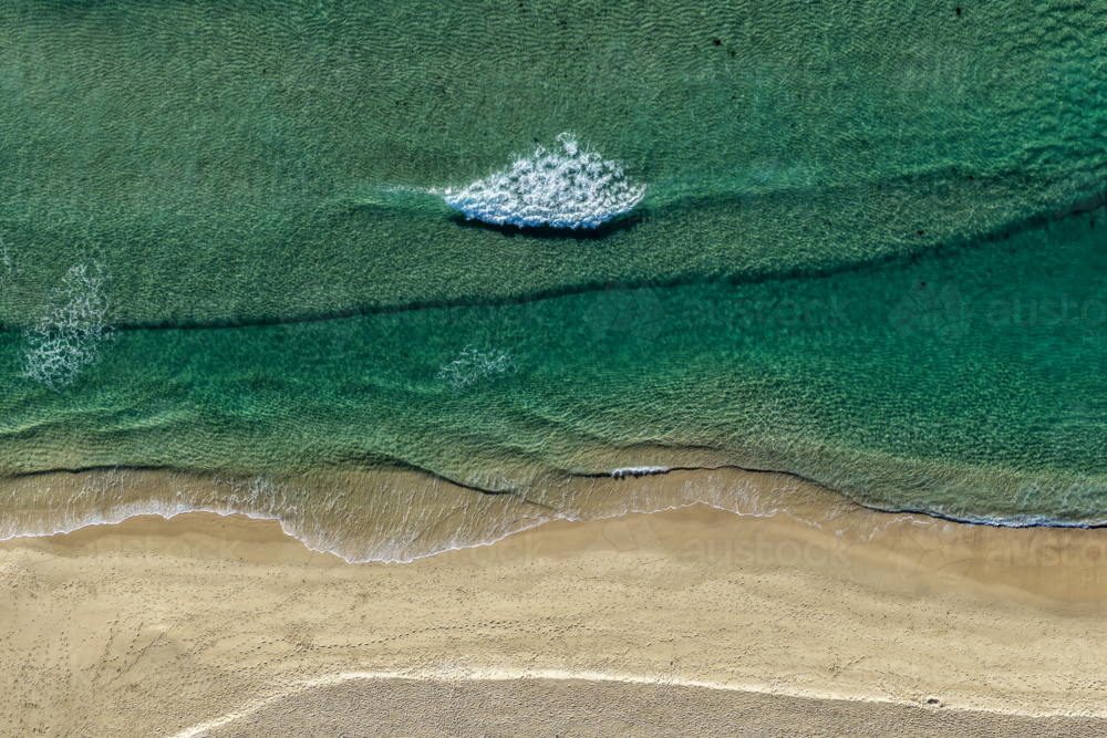 Aerial scene capturing One Mile Beach near Forster, NSW, Australia, from directly above. - Australian Stock Image