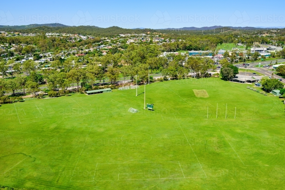 Aerial shot of Clinton Soccer fields and park - Australian Stock Image