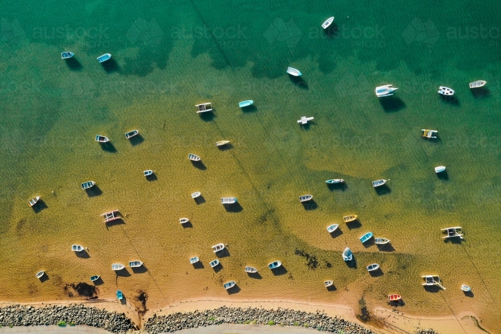 Aerial shots of boats anchored at Victoria Point, Queensland - Australian Stock Image
