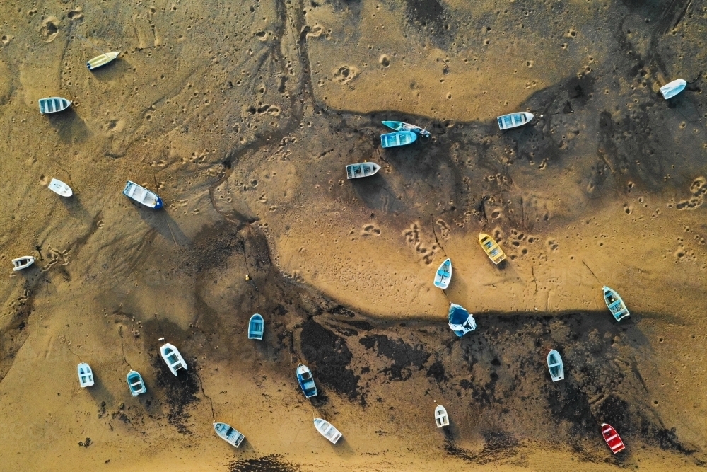 Aerial shots of boats at low tide, Victoria Point, Queensland - Australian Stock Image
