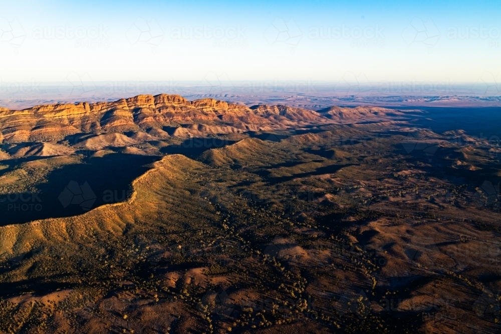 aerial shots of Flinders Ranges in early morning light - Australian Stock Image