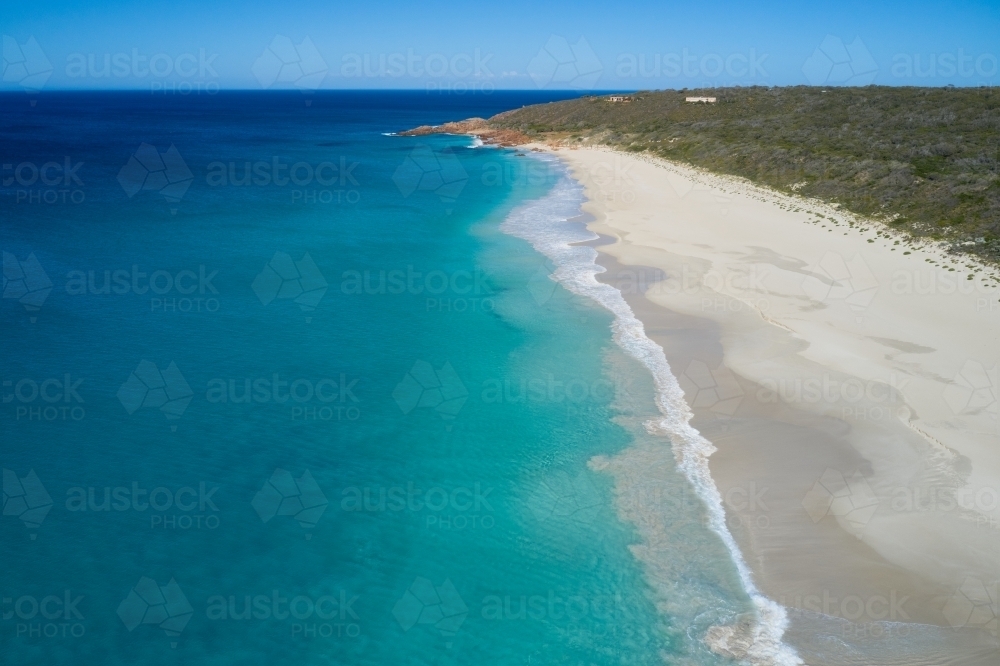 Aerial view along Bunker Bay Beach, Dunsborough, Western Australia - Australian Stock Image