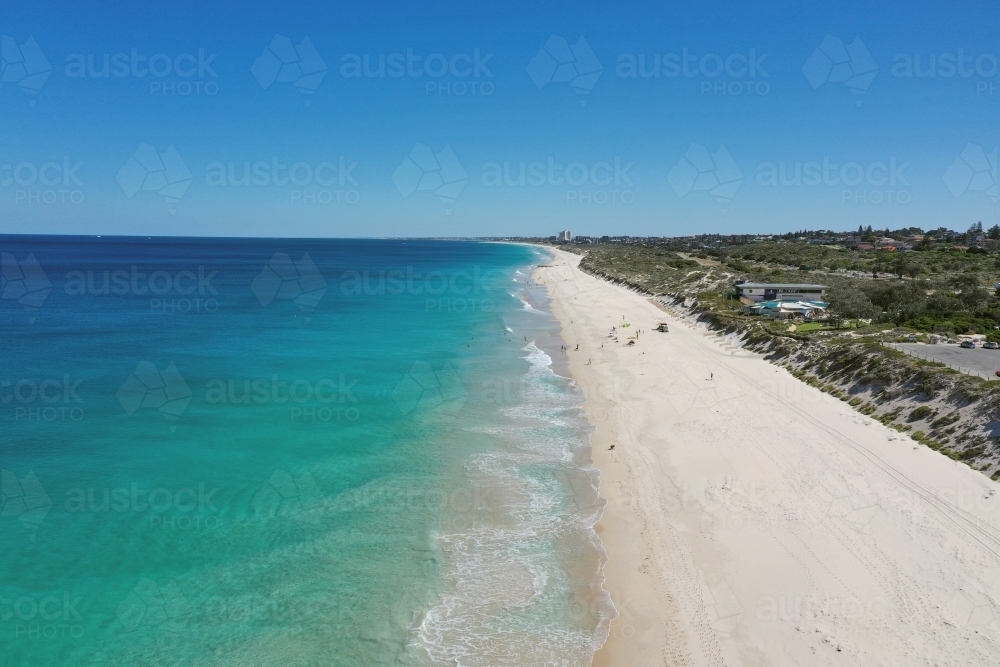 Aerial view along Floreat beach on a clear day in summer in Perth. - Australian Stock Image