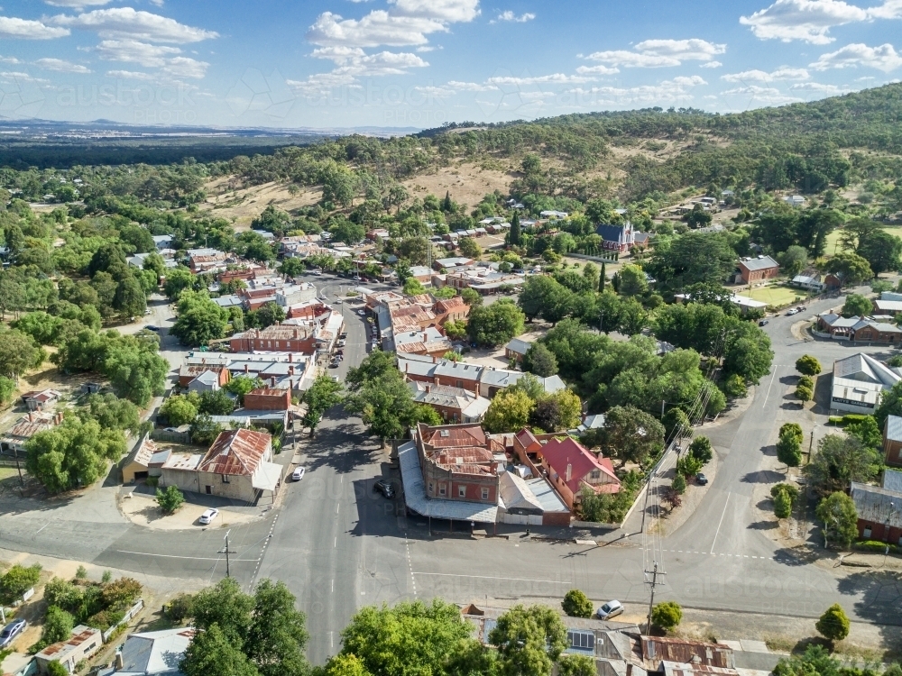 Aerial view down the main street of the country town - Australian Stock Image