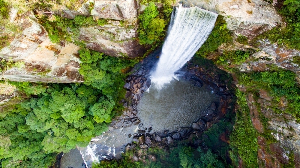 Aerial view looking down on Belmore Falls in Morton National Park in the Southern Highlands of NSW - Australian Stock Image
