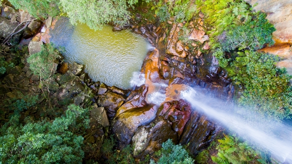 Aerial view looking down on Kelly's Falls in the Garawarra State Conservation Area, Helensburgh - Australian Stock Image