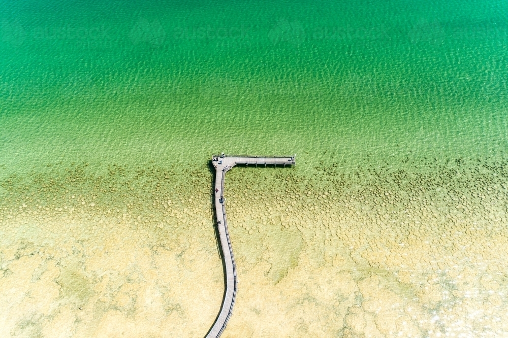 Aerial view looking down on the boardwalk and thrombolites at Lake Clifton - Australian Stock Image