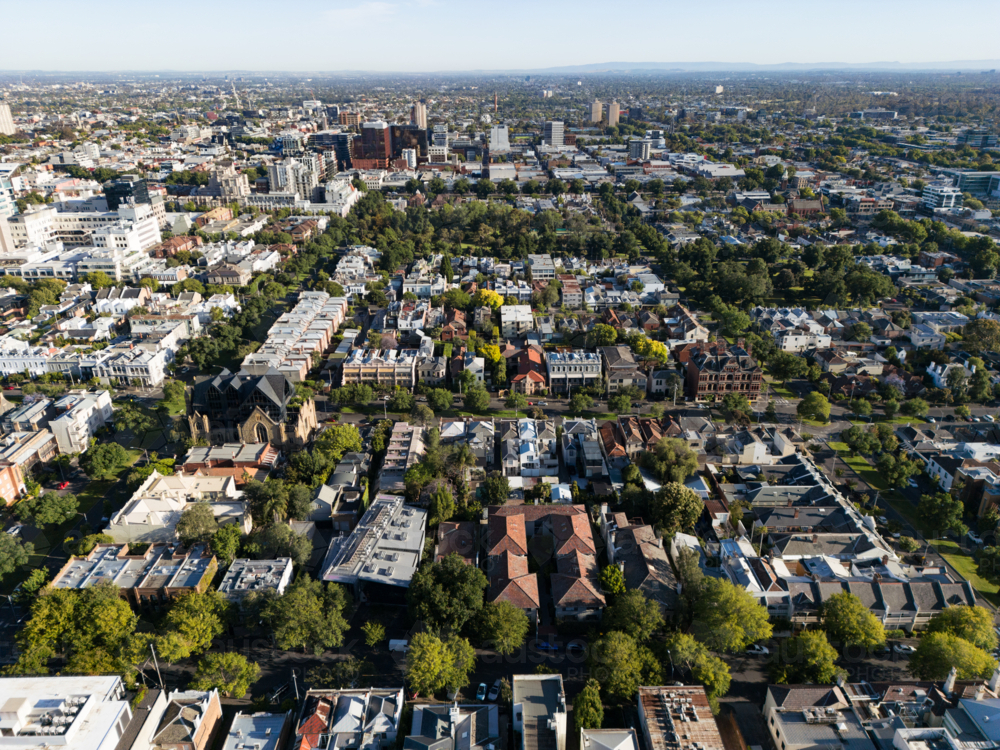 Aerial view looking north over East Melbourne. - Australian Stock Image