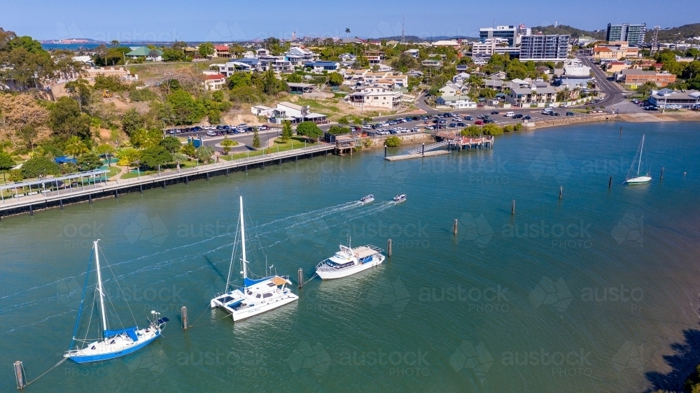 Aerial view of ships sailing at bay point - Australian Stock Image