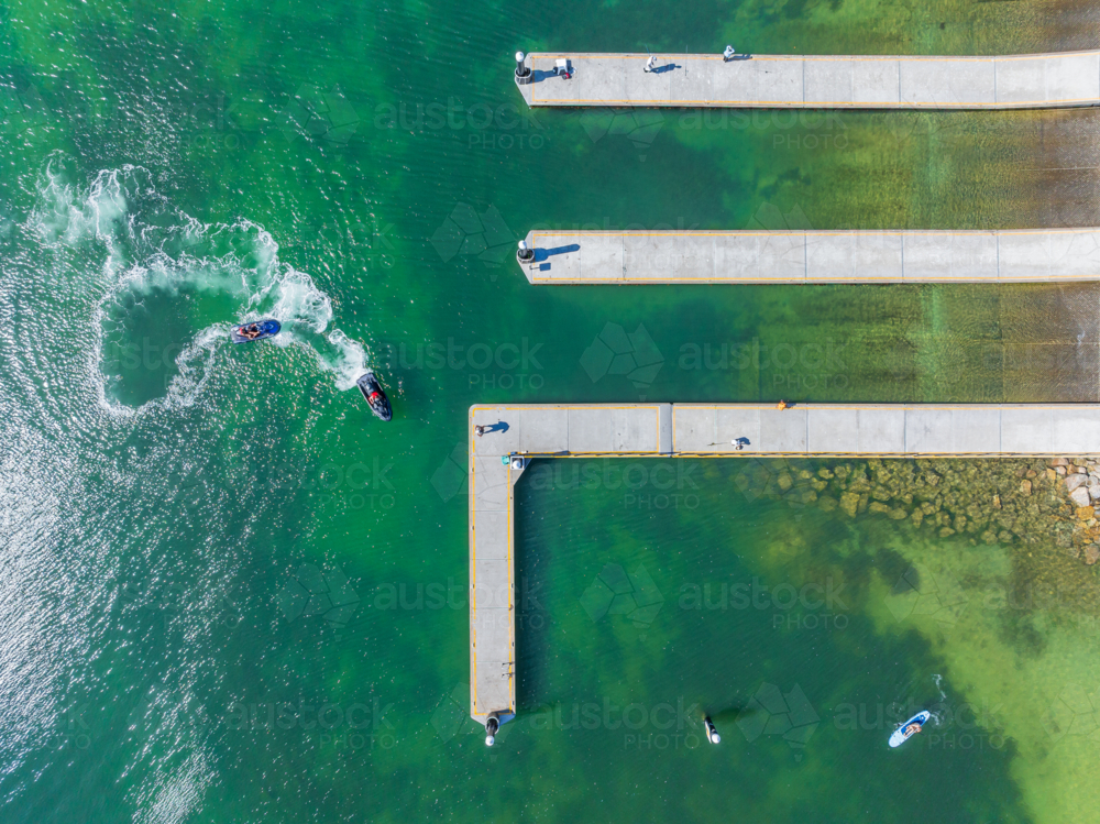 Aerial view of a coastal marina and boatramp - Australian Stock Image