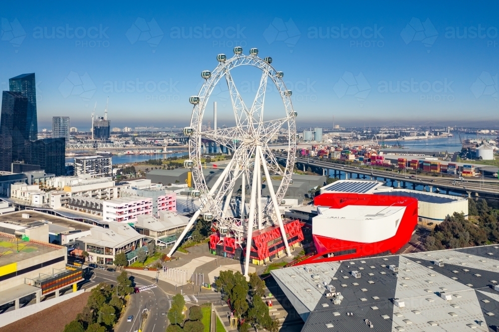 Aerial view of a large ferris wheel within a shopping centre - Australian Stock Image