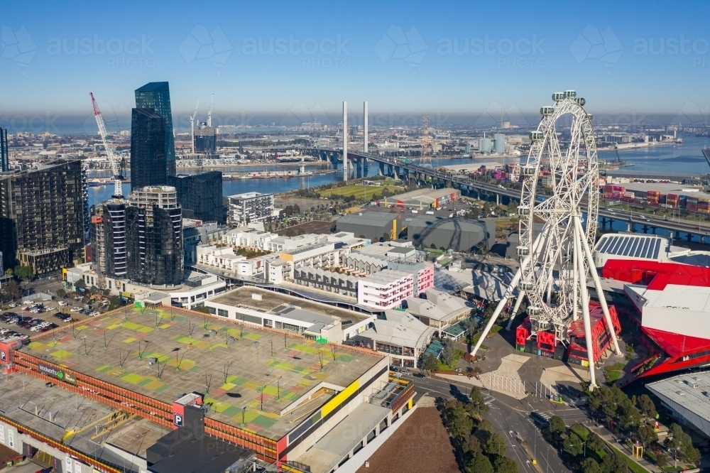 Aerial view of a large ferris wheel within a shopping centre - Australian Stock Image